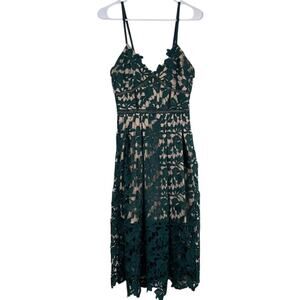 Love Ady green lace, lined, fit and flare midi dress.